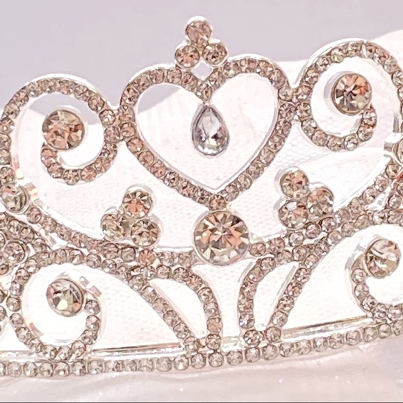 Silver metal white swirl heart rhinestone crystal sparkly tiara hair head crown - Picture 2 of 5